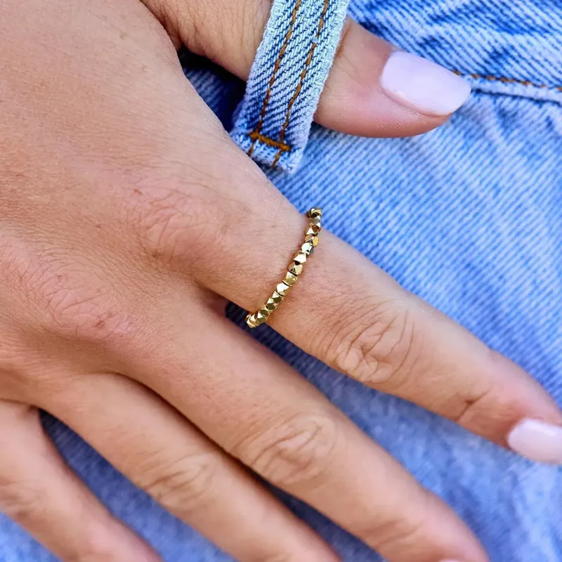 Pura Vida Faceted Bead Stretch Ring in Gold-1