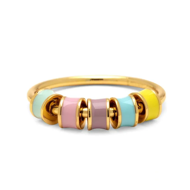 Pura Vida Pastel Enamel Bead Fidget Ring in Gold