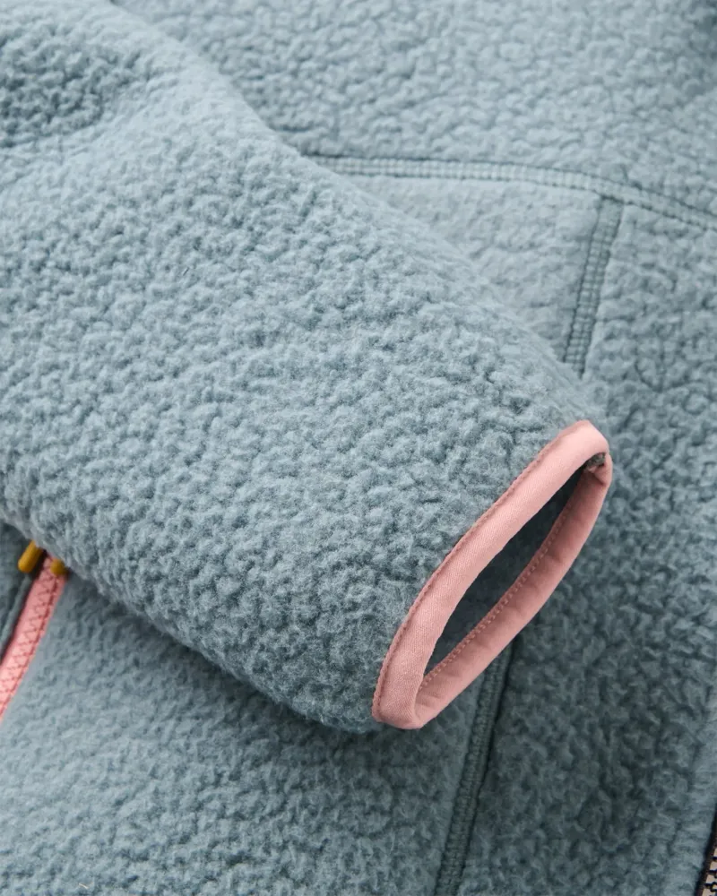 Passenger Womens Home Full Zip Recycled Sherpa Fleece in Slower Rhythms Stormy Blue-3