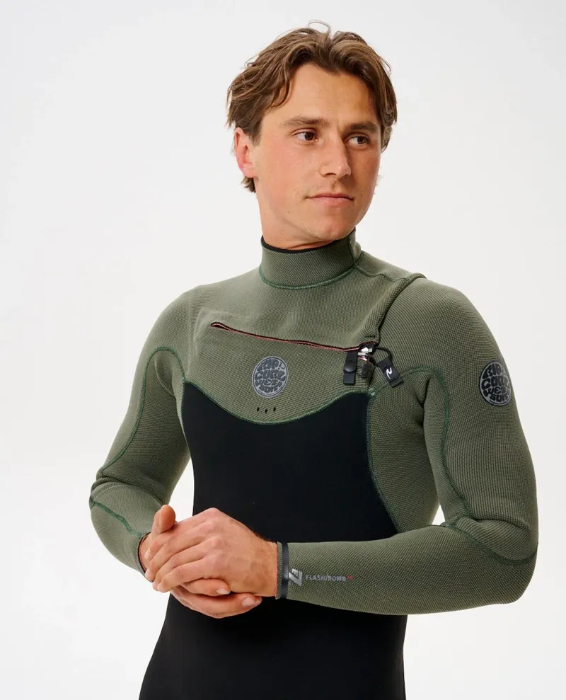 Rip Curl Flashbomb Chest Zip 3/2 Men's Wetsuit in Deep Cactus-3