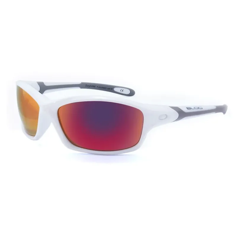 Bloc Daytona Sports Sunglasses - Shiny White With Red Mirror Lens