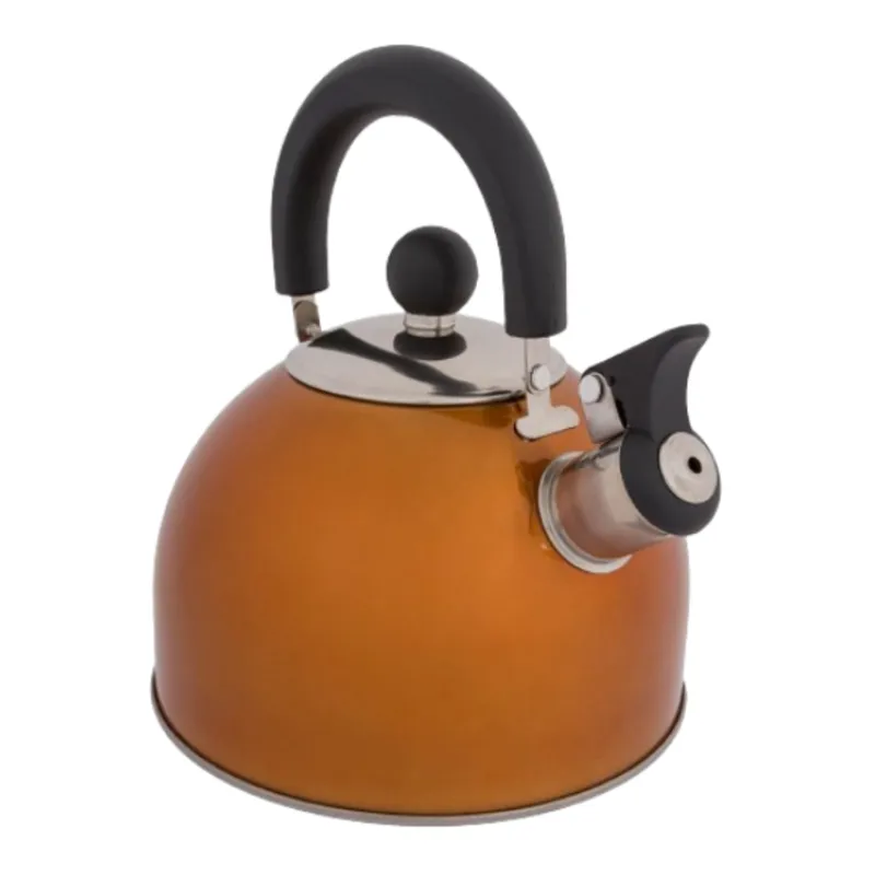 Highlander Deluxe Whistling Camping Kettle in Orange 2L
