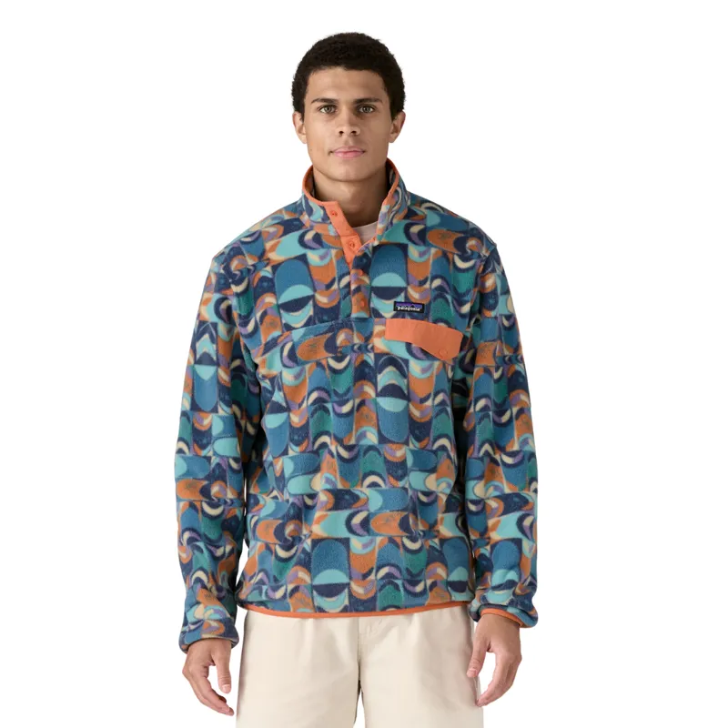 Patagonia Mens Light Weight Synch Snap-T Pullover in Swallowtail Geo / Still Blue