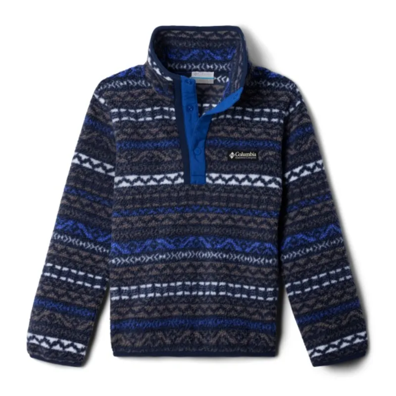 Columbia Kids Helvetia II Printed Half Snap Fleece in Columbia Grey Madras / Mountain Blue / Collegiate Navy Binding