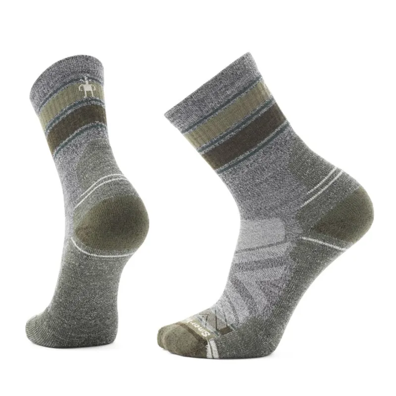 Smartwool Hike Light Cushion Striped Mid Crew Socks in Ash / Charcoal
