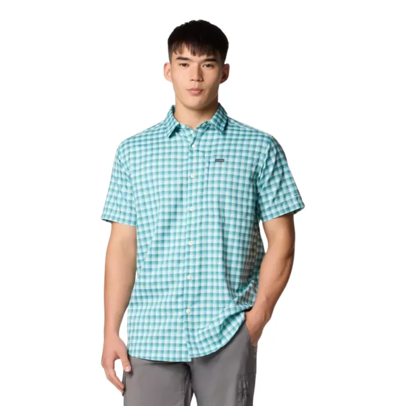 Columbia Mens Silver Ridge Utility Lite Novelty S/S Shirt in Ripple Blue Pulaski Plaid