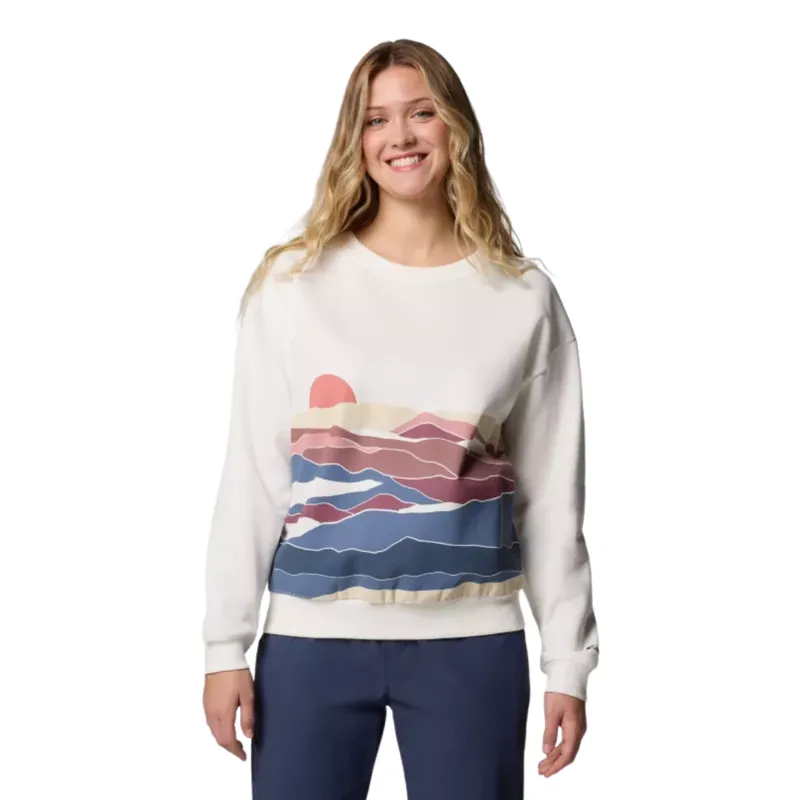 Columbia Womens Meridian Creek Crew in Sea Salt Foggy Hillscape