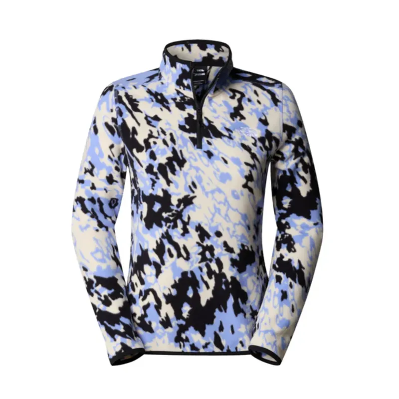The North Face Womens 100 Glacier Printed 1/4 Zip in Virtual Blue Trail Grid Print