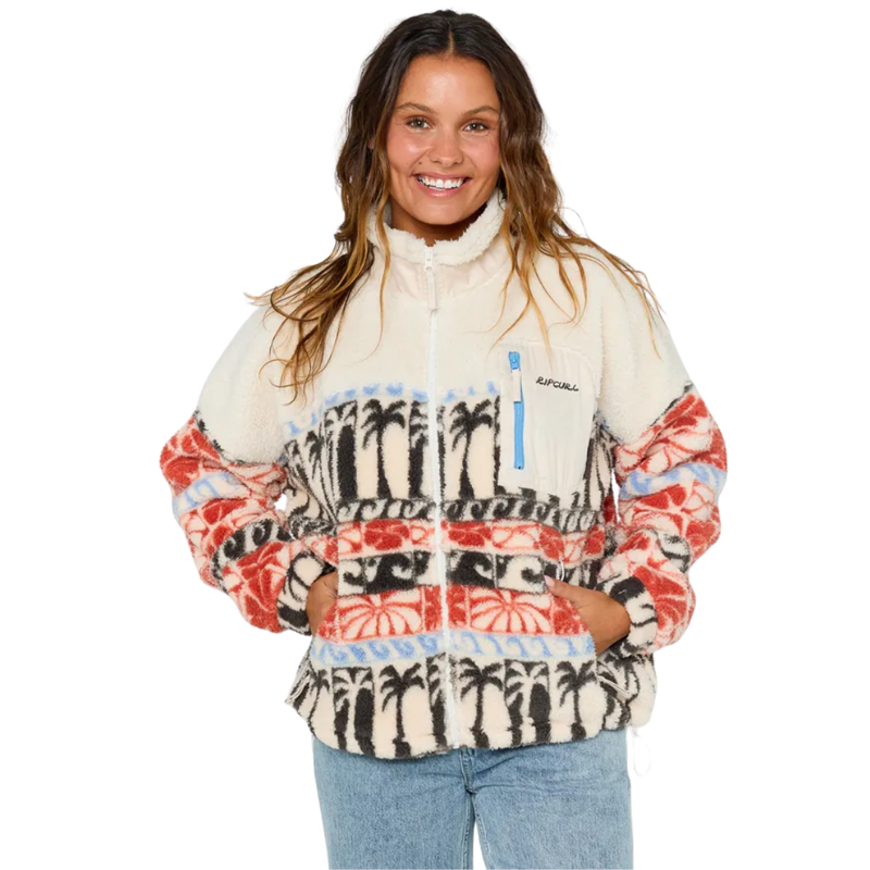 Rip Curl Womens Oceanic Zip Thru Polar Fleece in Beige