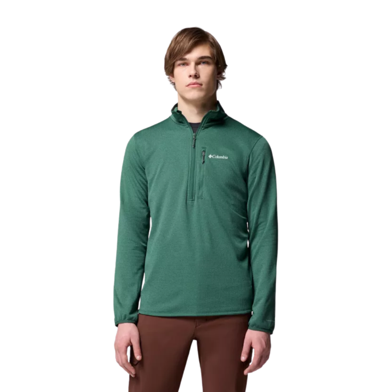 Columbia Mens Essential Hike Grid Fleece Half Zip in Rain Forest