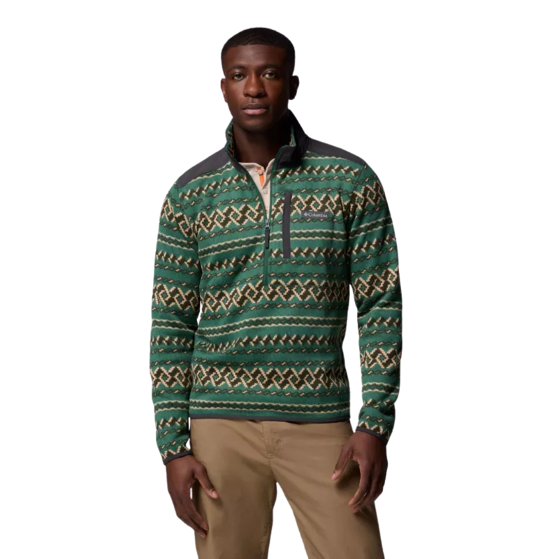 Columbia Mens Sweater Weather Printed Half Zip II in Rain Forest Knitknot