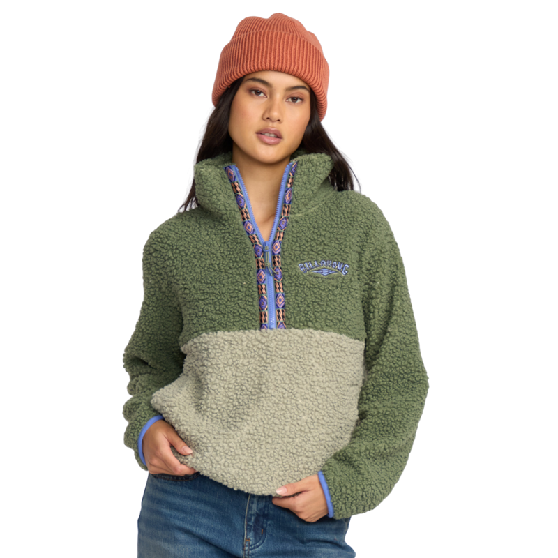 Billabong Womens Horizon Mock Neck Half Zip Fleece in Treehugger