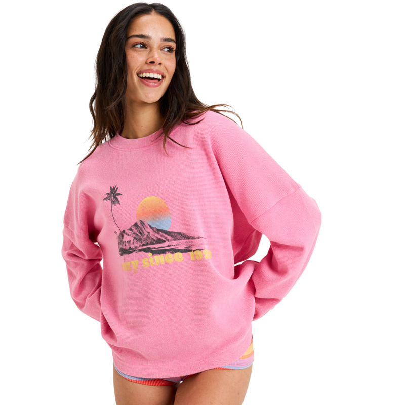 Roxy Womens Eastside Midweight L/S Crew Neck Top in Pink Cosmos