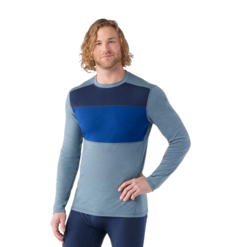 Smartwool Men's Classic Thermal Merino Base Layer Colorblock Crew in Pewter Blue Heather