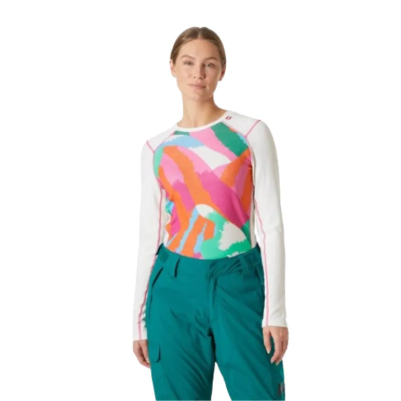 Helly Hansen Womens Lifa Merino Midweight Graphic Crew Base Layer in Off White JPB Aop