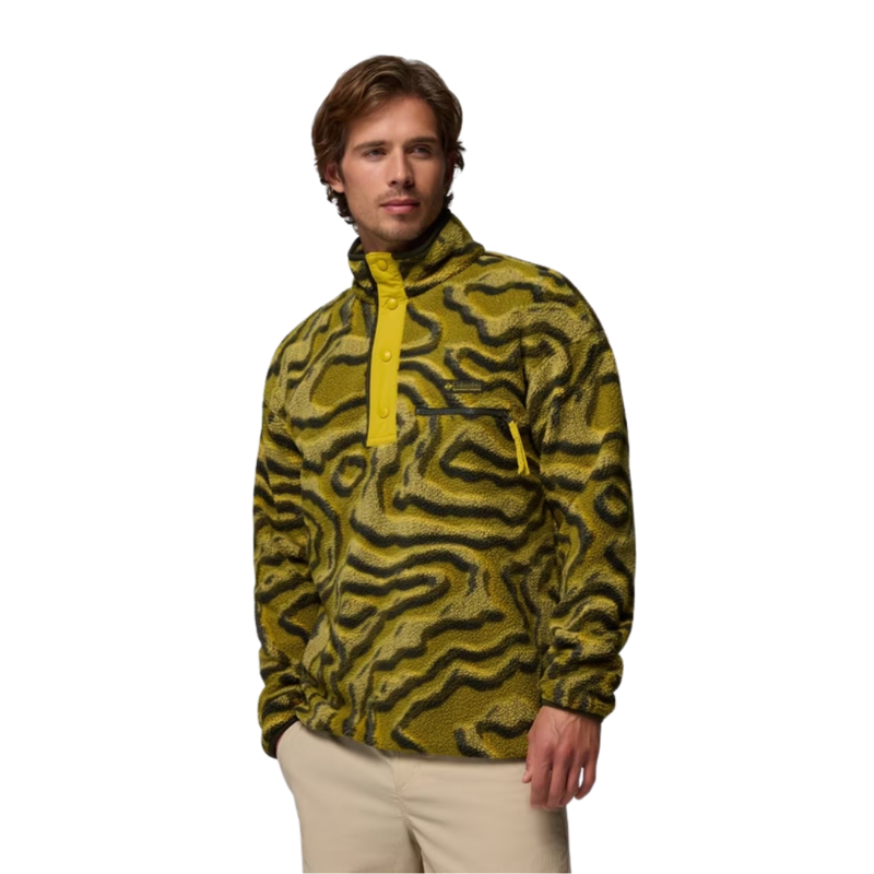 Columbia Mens Helvetia II Printed Half Snap Fleece in Mossy Green / Topoglitch