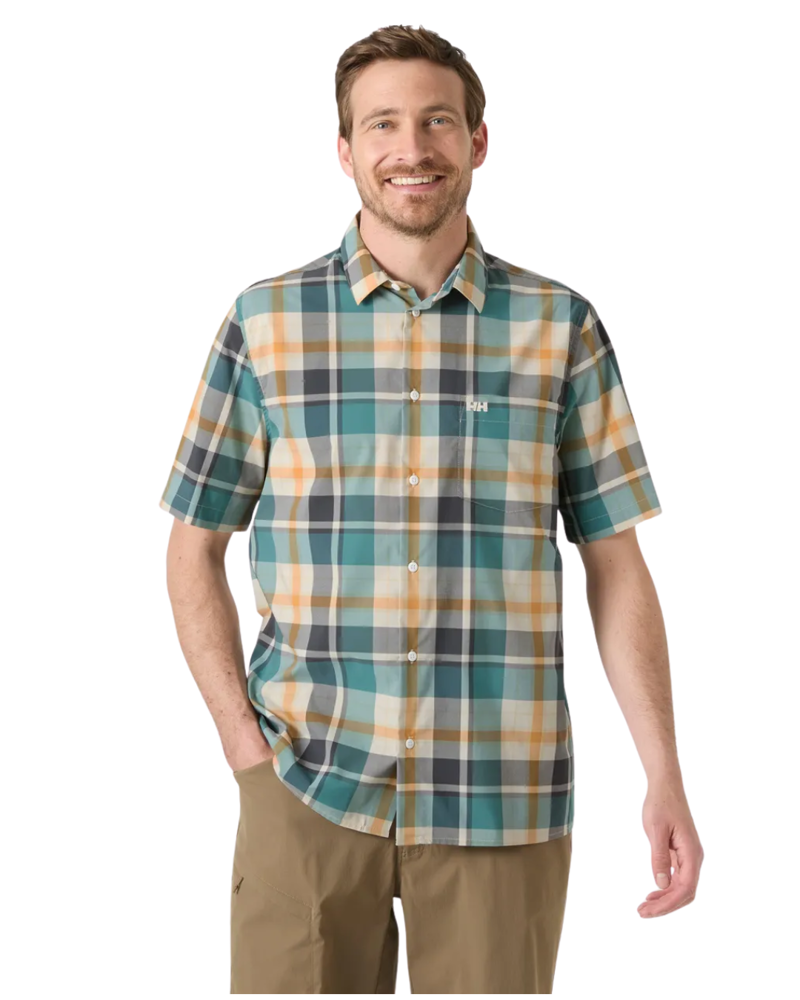 Helly Hansen Mens Fjord QD S/S Shirt 2.0 in Opal Green Peak Plaid