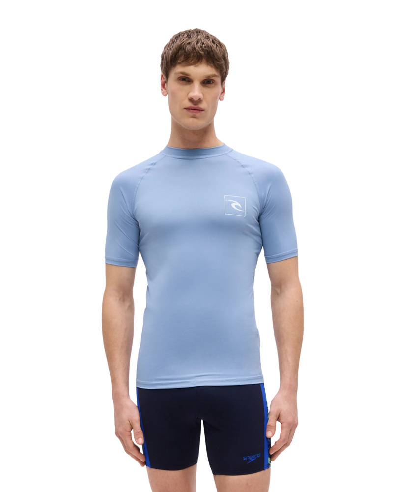 Rip Curl Mens Streamline UPF S/S Rash Vest in Faded Denim