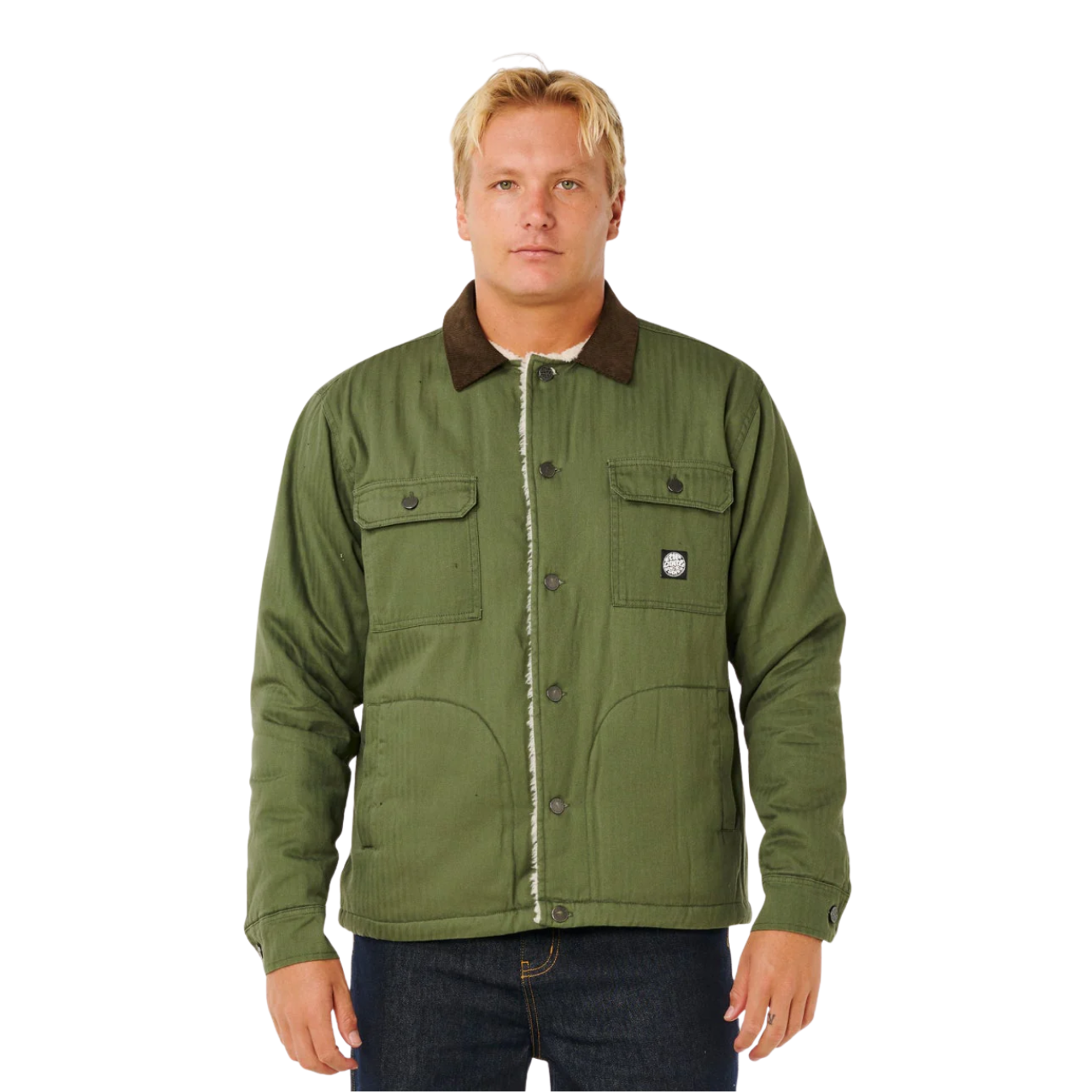 Straight Rip Jacket Rip Curl Mens Premium Surf Sherpa Jacket in Dark Olive