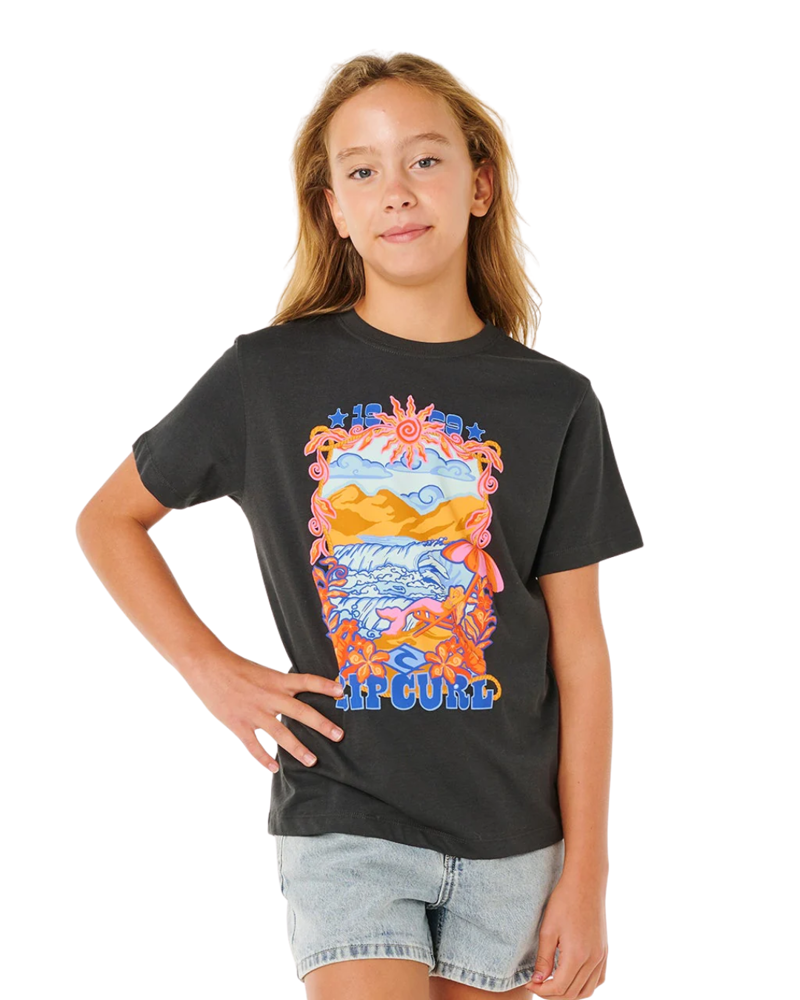 Rip Curl Kids Sunshine Squad Band Tee in Washed Black