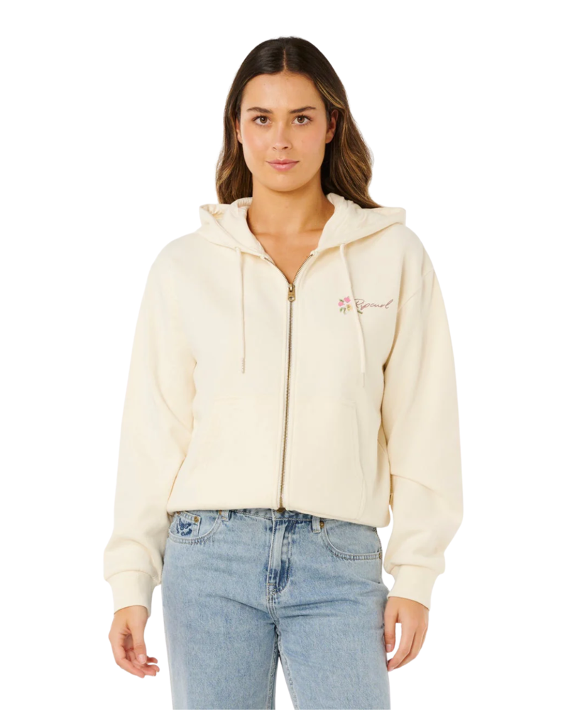 Rip Curl Womens Poolside Zip Thru Relaxed Hood in Bone