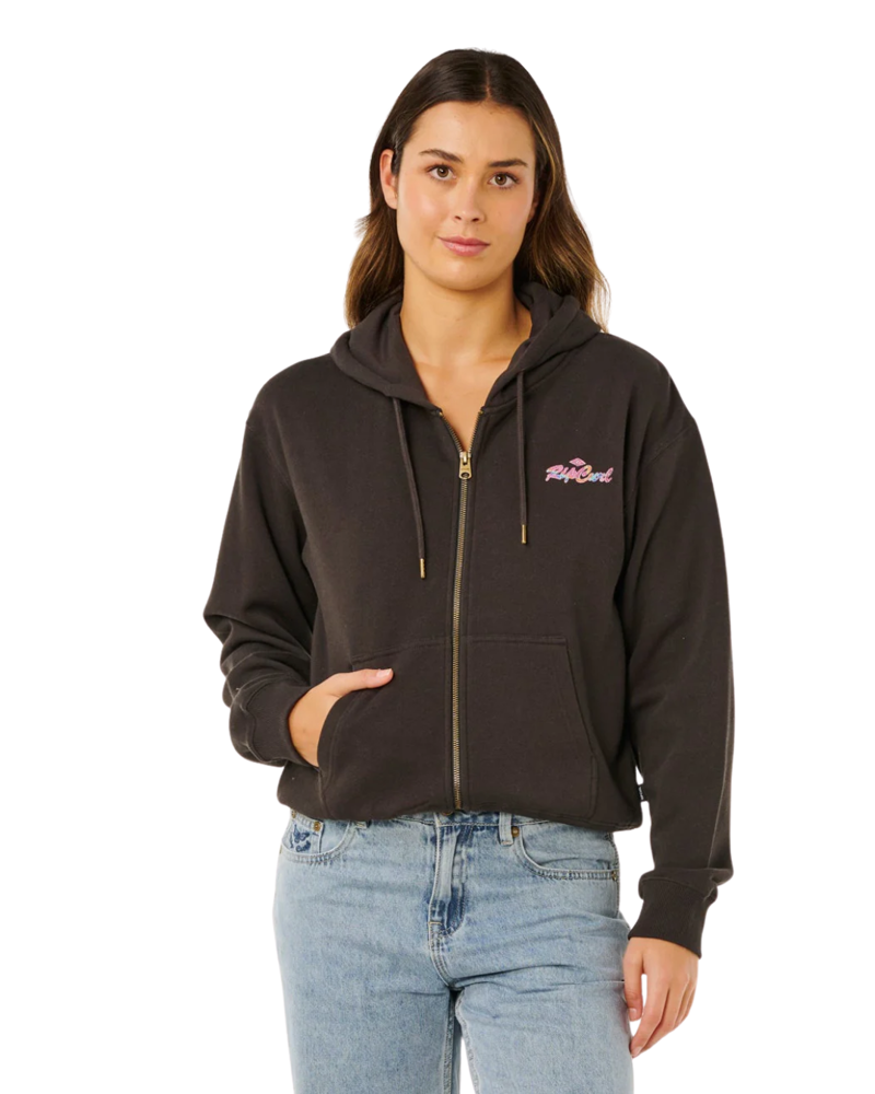 Rip Curl Womens Lay Day Relaxed Zip Through in Washed Black