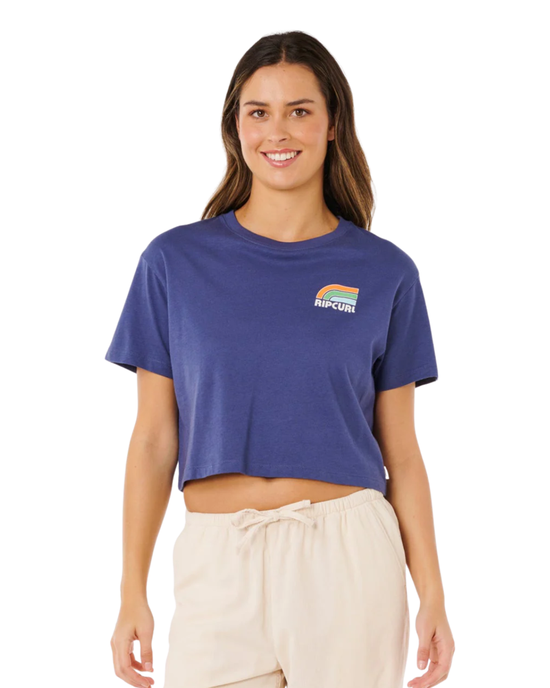 Rip Curl Womens Surf Side Cropped Tee in Navy