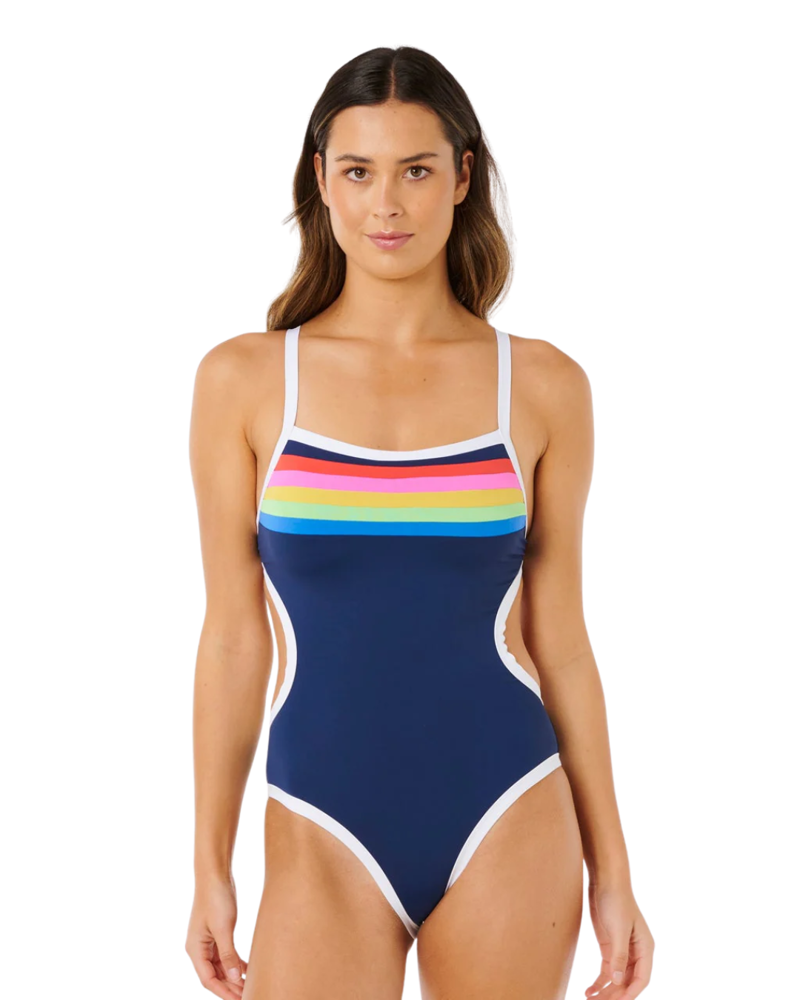 Rip Curl Womens Surf Stripe Cheeky One Piece in Dark Navy