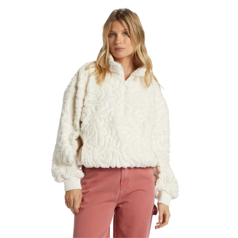 Billabong Womens Time Off Half Zip Fleece in White Cap 2