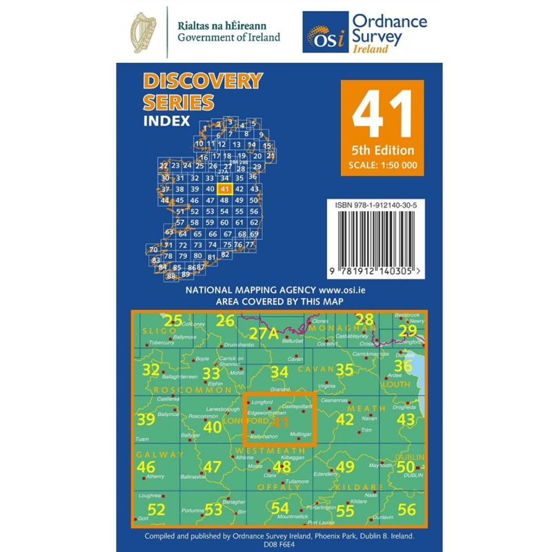 OSI Discovery Series Sheet 41 Longford Meath Westmeath Map 5th Edition 2022 in Blue-1