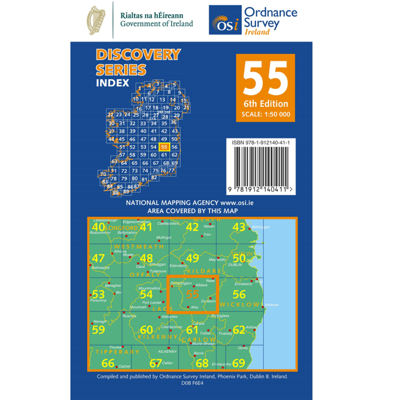 OSI Discovery Series Sheet 55 Kildare Laois Offaly Wicklow Map 6th Edition 2020 in Blue-1