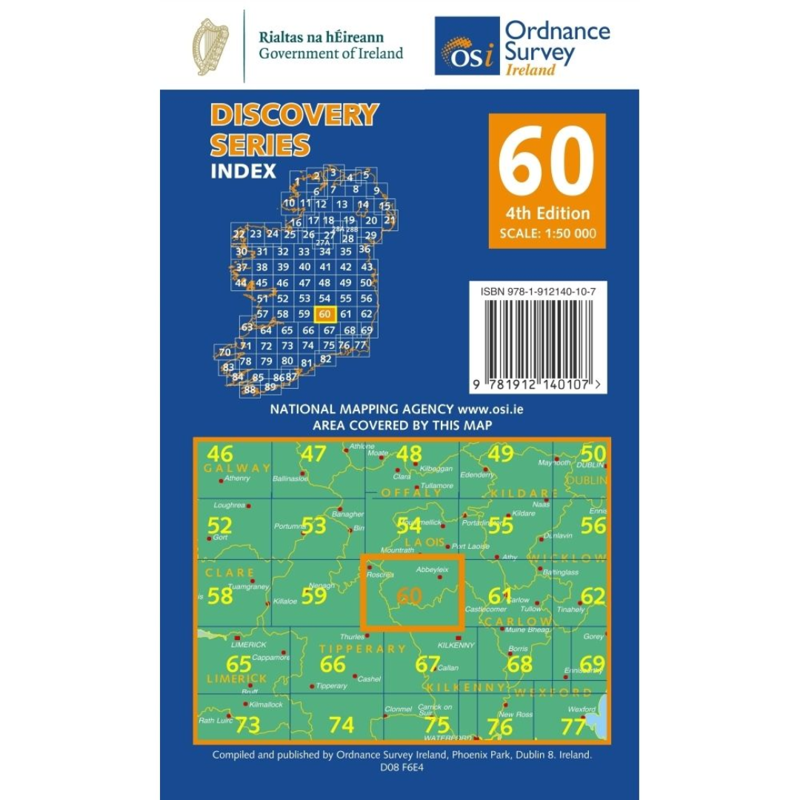 OSI Discovery Series Sheet 60 Kilkenny Laois Tipperary Map 4th Edition 2021 in Blue-1