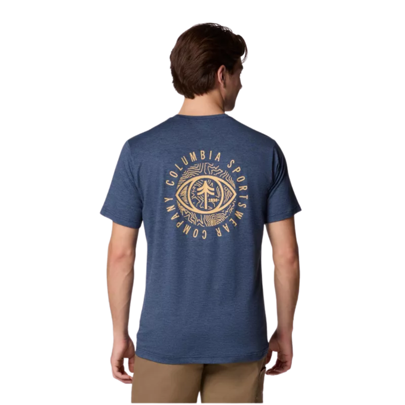 Columbia Mens Kwick Hike Back Graphic S/S Tee in Collegiate Navy Planet Watch-1
