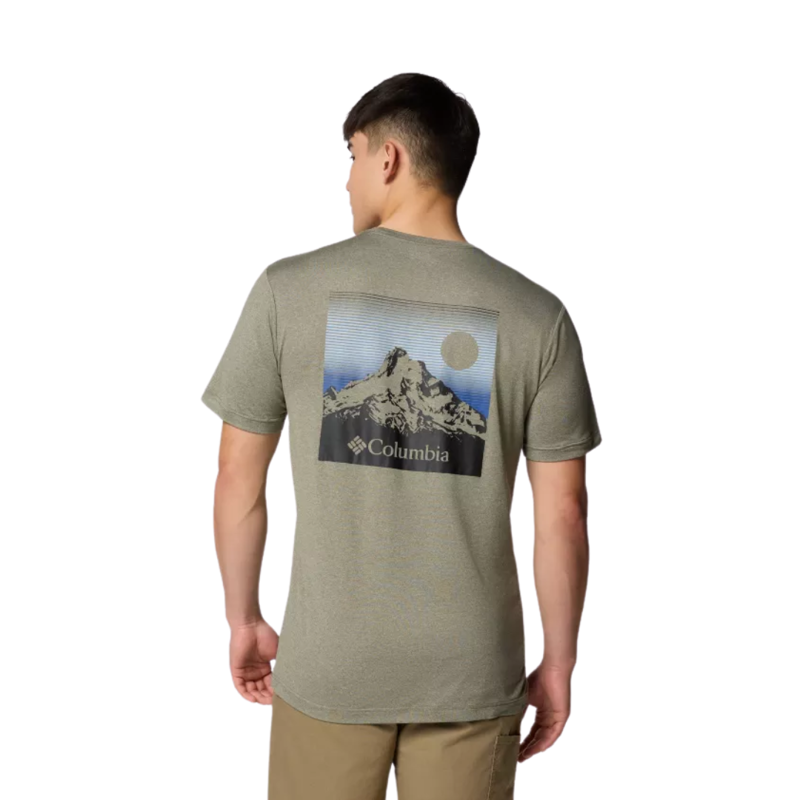Columbia Mens Kwick Hike Back Graphic S/S Tee in Stone Green Linear View-1