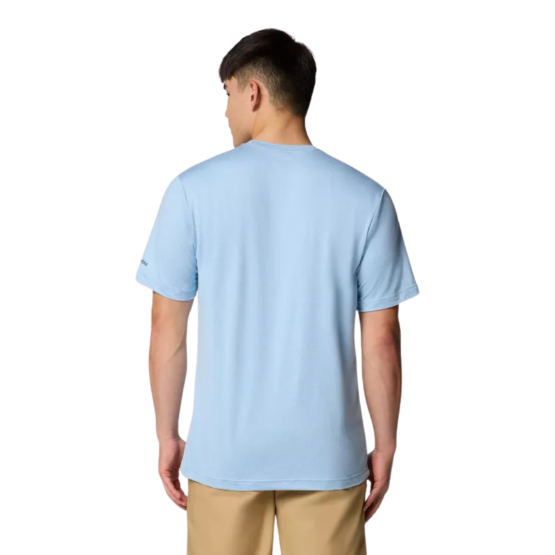 Columbia Mens Kwick Hike Graphic S/S Tee in Ripple Blue Peaked Lifestyle-1