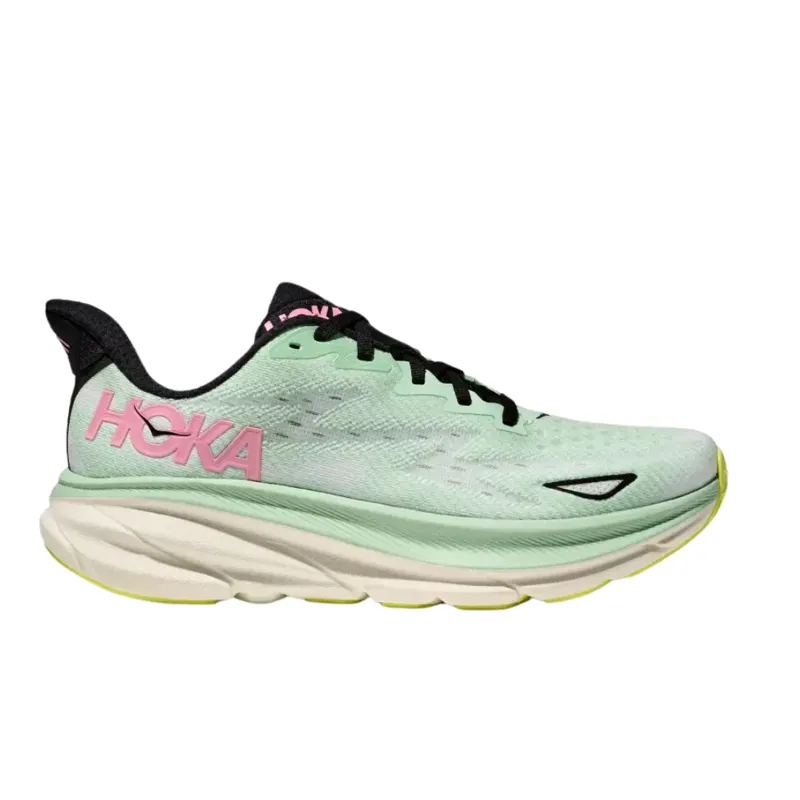 Hoka Womens Clifton 9 in Mint Fluorite / Snow Melt