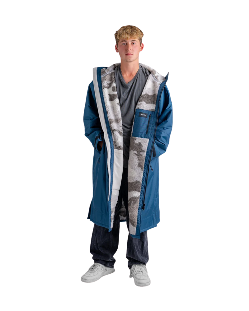 Dryrobe Adults Advance Long Sleeve Changing Robe in Deep Sea Blue / Sand Camo