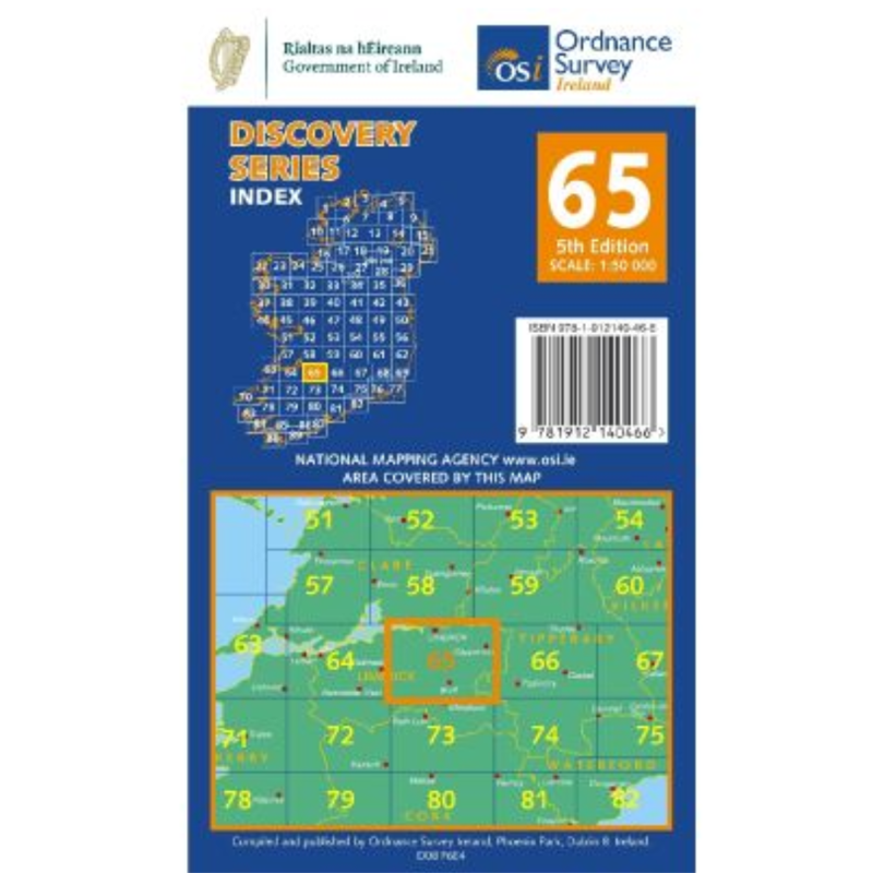 OSI Discovery Series Sheet 65 Clare Limerick Tipperary Map 5th Edition 2022 in Blue-1