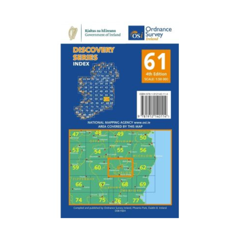 OSI Discovery Series Sheet 61 Carlow Kildare Kilkenny Laois Wicklow Map 4th Edition 2020 in Blue-1