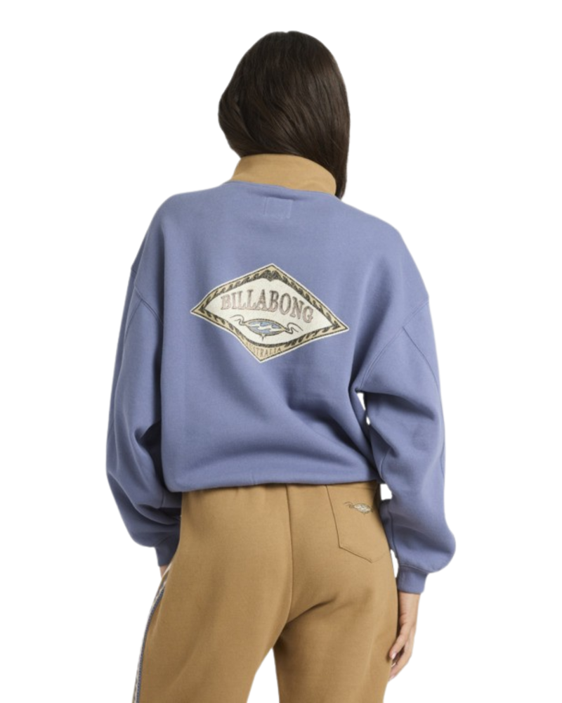 Billabong Womens Wave Break Half Zip Crew in Stone Blue-1