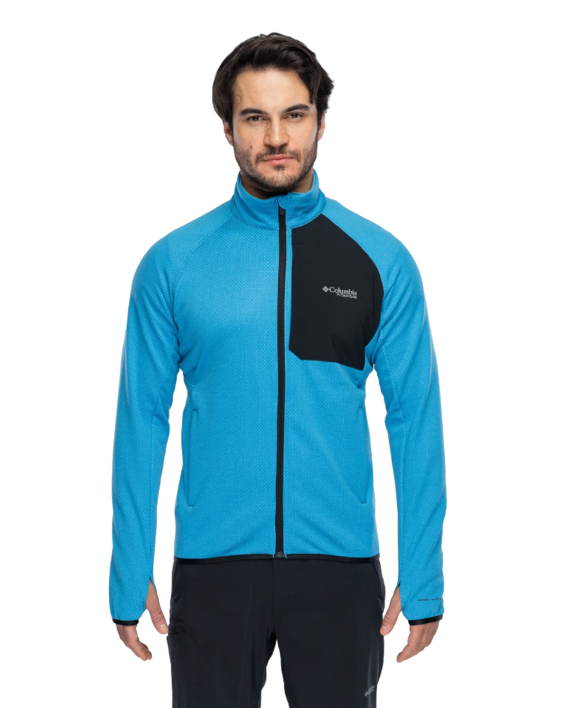 Columbia Mens Triple Canyon Grid Fleece Full Zip II in Compass Blue Heather / Black