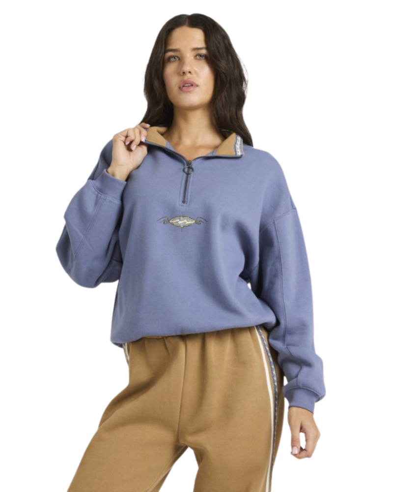 Billabong Womens Wave Break Half Zip Crew in Stone Blue