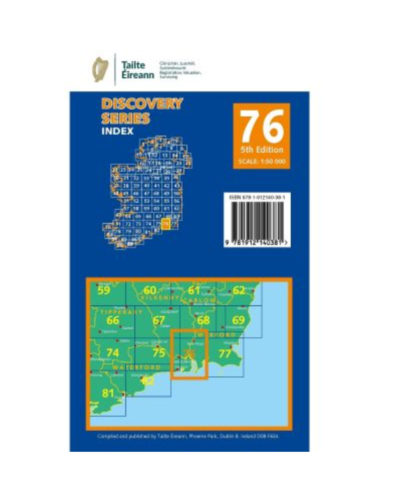 OSI Discovery Series Sheet 76 Carlow Kilkenny Waterford Wexford Map 5th Edition 2025 in Blue-1