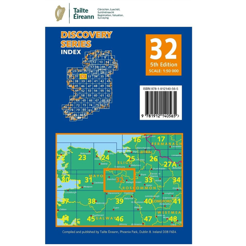 OSI Discovery Series Sheet 32 Mayo Roscommon Sligo Map 5th Edition in Blue-1