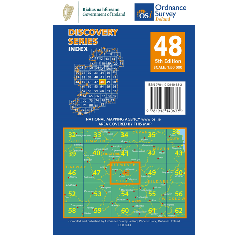 OSI Discovery Series Sheet 48 Offaly Westmeath Map 5th Edition 2021 in Blue-1
