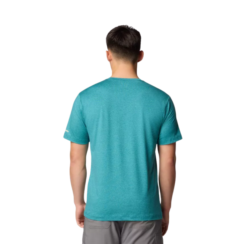 Columbia Mens Kwick Hike Graphic S/S Tee in River Blue Peaked Direction-1