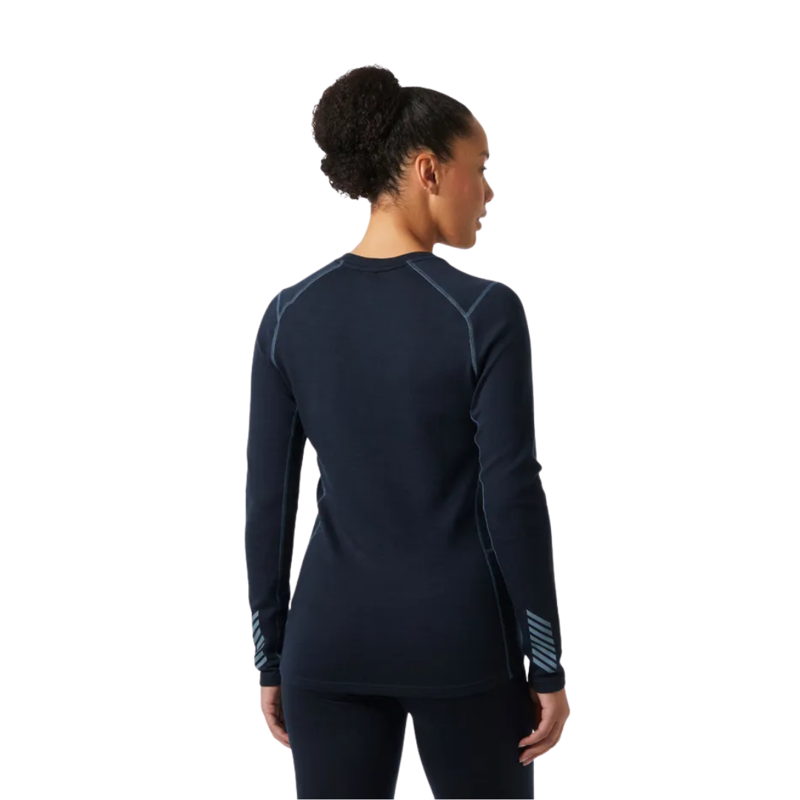 Helly Hansen Womens Lifa Merino Midweight Graphic Crew Base Layer in Navy Nordic Rose Aop-1