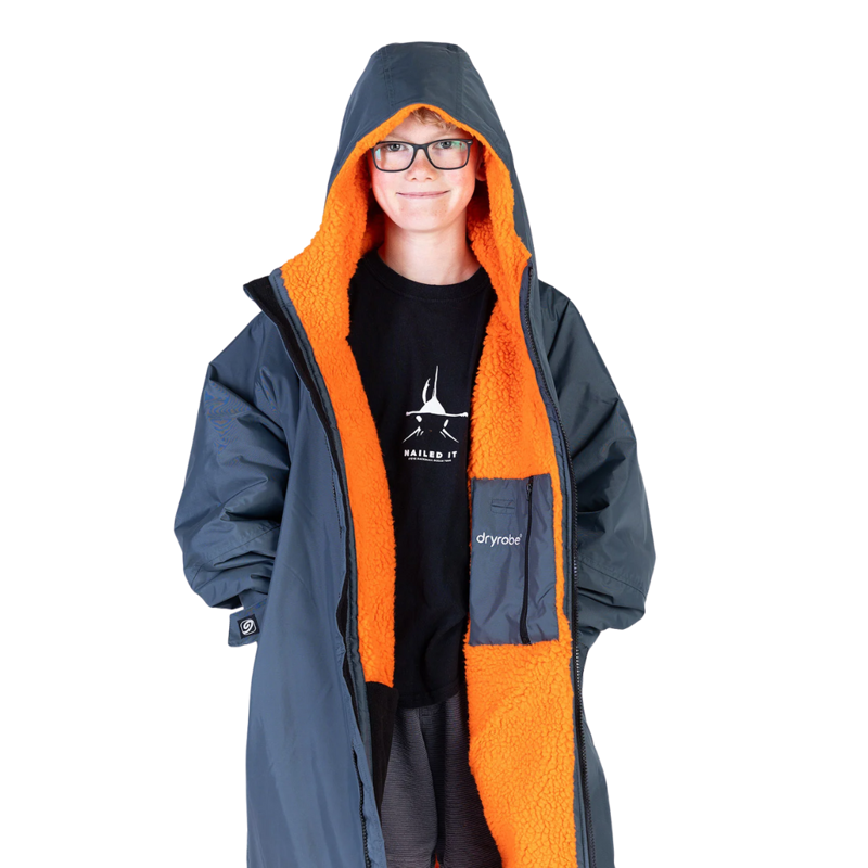 Dryrobe Kids Advance Long Sleeve in Dark Grey / Orange 10-13-1