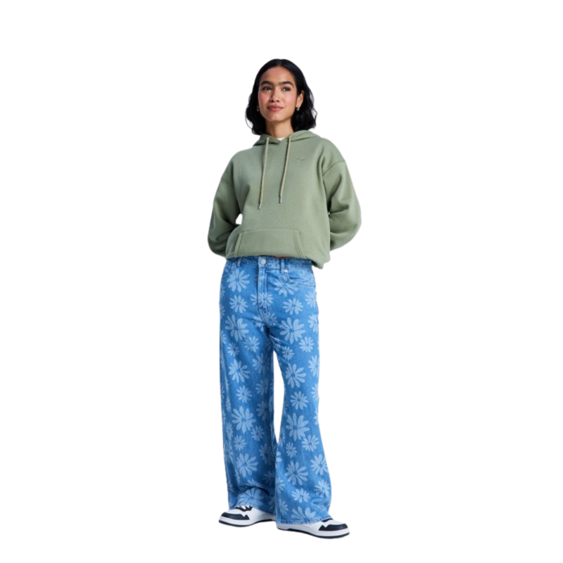 Roxy Womens Boogie Night Mid Surf Wash Wide Leg Denim Jeans in Surf Wash