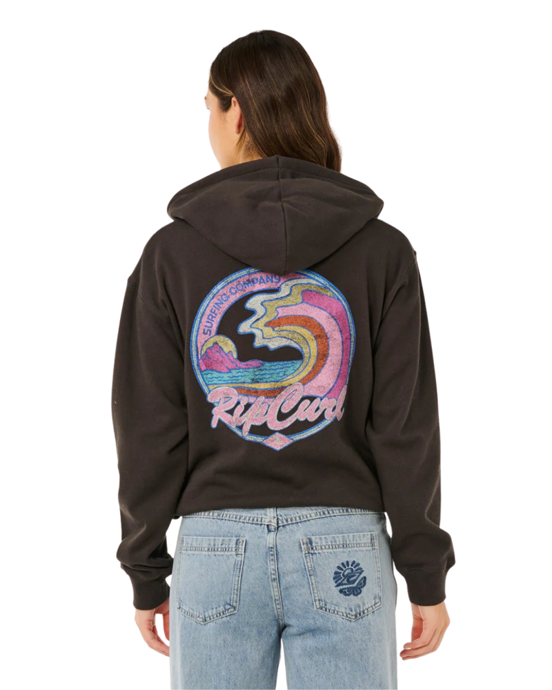 Rip Curl Womens Lay Day Relaxed Zip Through in Washed Black-1